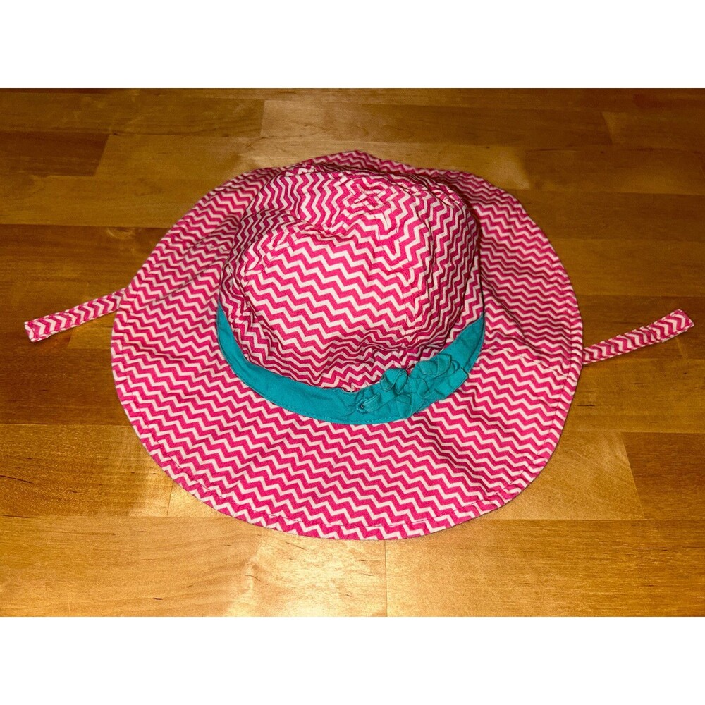 Baby Girls Beach Hat Pink And White 12-18 Months